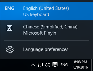 Windows 10 & 8 language bar menu